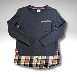 Marley Lilly Long Sleeve Faux Two-Layer Plaid Trim Pullover XS